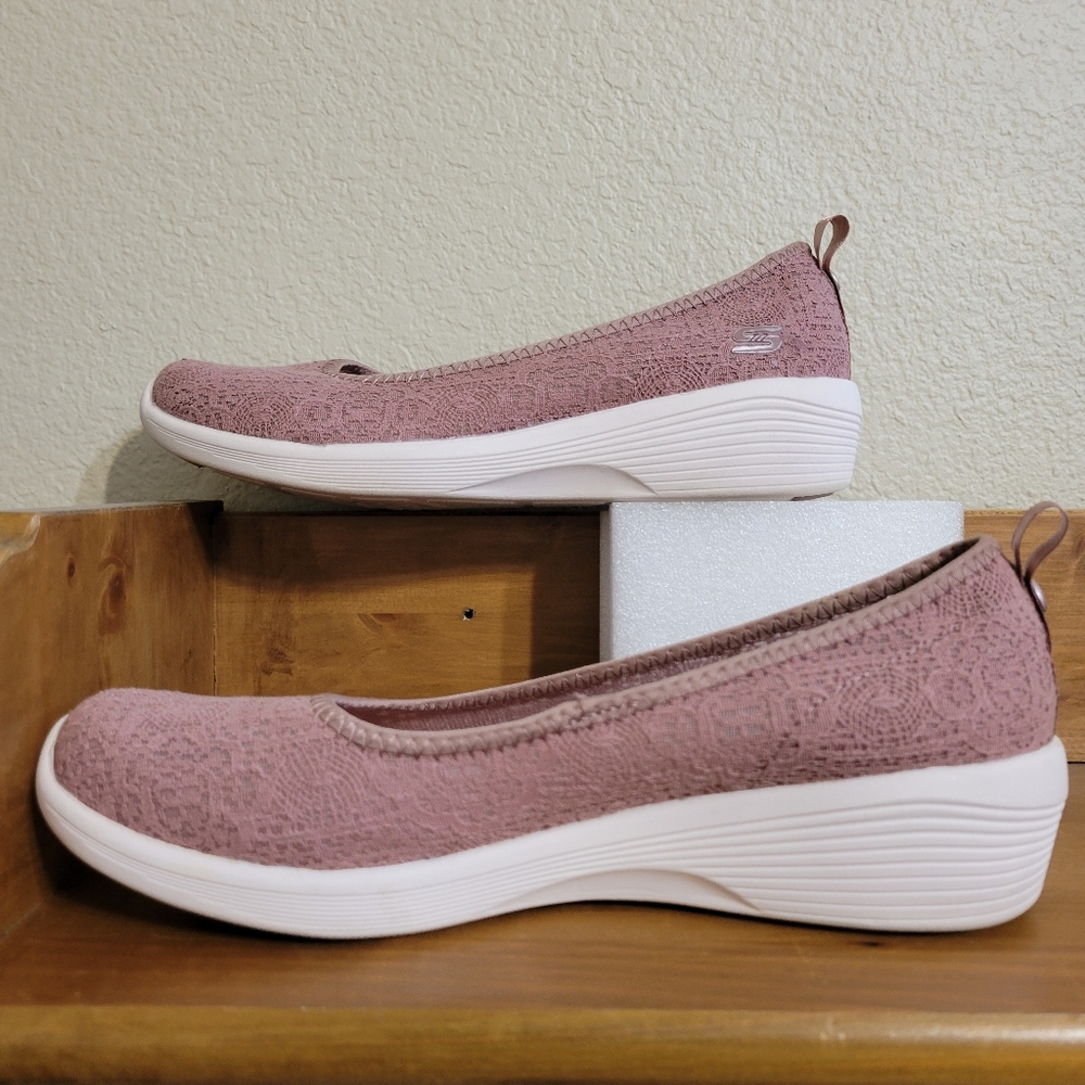 Skechers Lace Knit Arya Airy Days Shoes SIZE 8 fit small Dusty Rose LIKE NEW - Picture 4 of 6